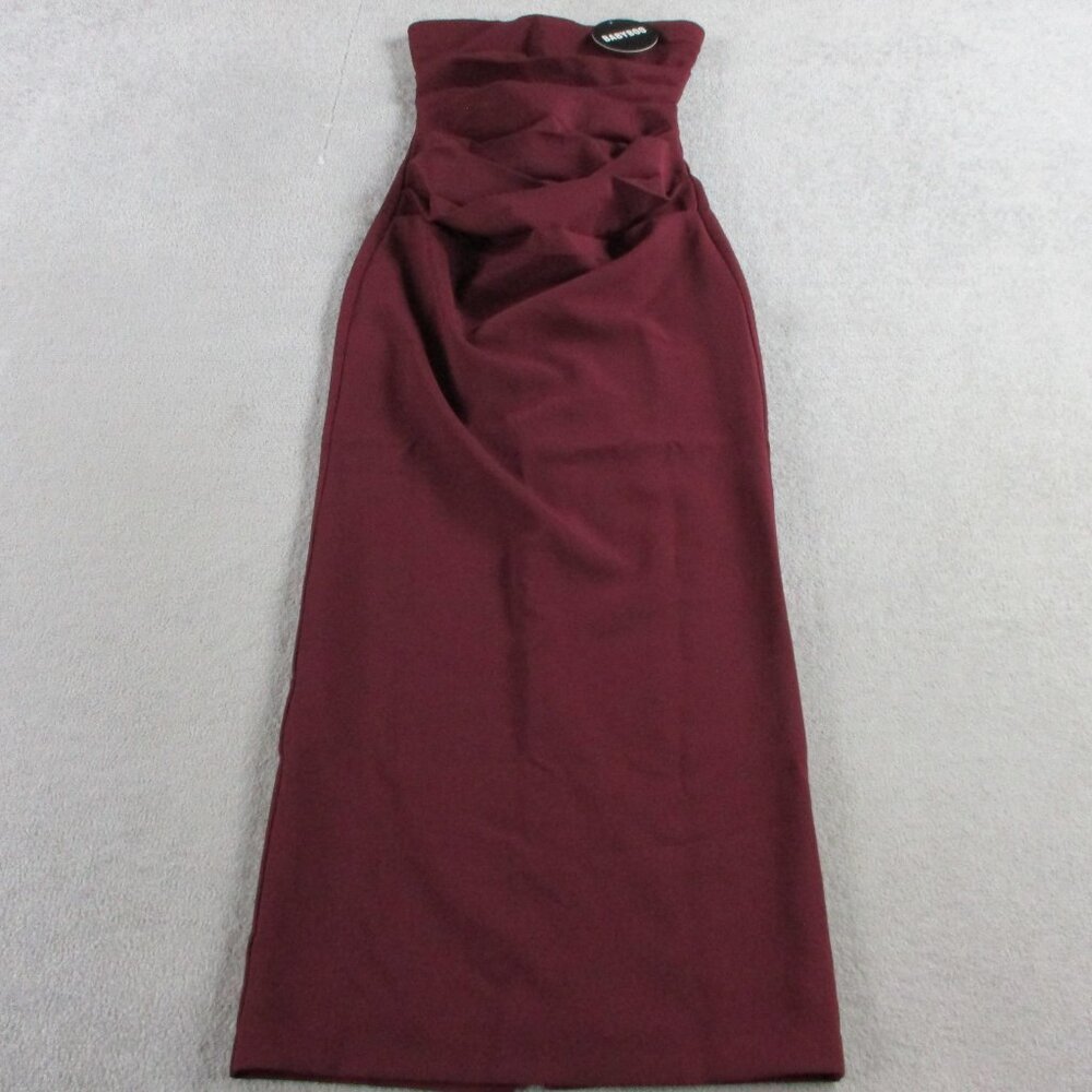 BABYBOO Yulia Maxi Dress Womens Medium Cherry Lacquer Red Split Back Pleat Front - Picture 3 of 8